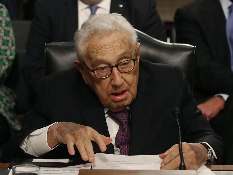 WASHINGTON, DC - JANUARY 25:  Former Secretary of State Henry Kissinger, testifies during a Senate Armed Services Committee hearing on Capitol Hill, on January 25, 2018 in Washington, DC. The full committee heard testimony on global Challenges and U.S. National Security Strategy.  (Photo by Mark Wilson/Getty Images)