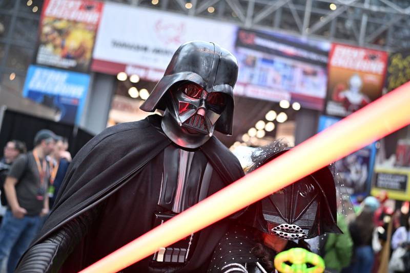 NEW YORK, NEW YORK - OCTOBER 14: A cosplayer poses as Darth Vader during New York Comic Con 2023 - Day 3 at Javits Center on October 14, 2023 in New York City. (Photo by Roy Rochlin/Getty Images for ReedPop)