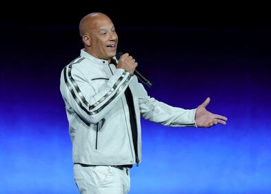 LAS VEGAS, NEVADA - APRIL 26: Vin Diesel speaks onstage to promote the upcoming film "Fast X" during the Universal Pictures and Focus Features presentation during CinemaCon, the official convention of the National Association of Theatre Owners, at The Colosseum at Caesars Palace on April 26, 2023 in Las Vegas, Nevada. (Photo by Ethan Miller/Getty Images)