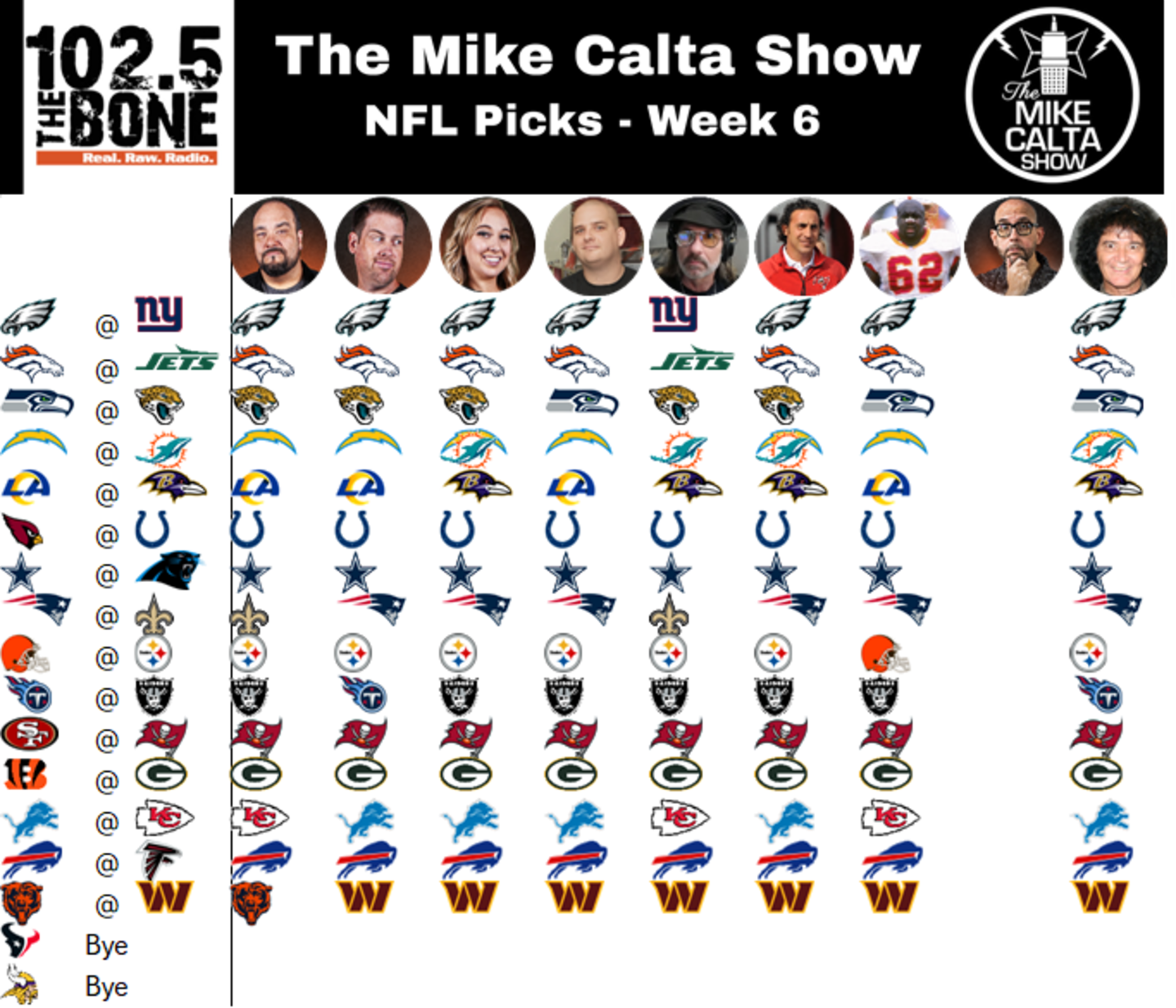 WHPT 102.5 The Bone The Mike Calta Show NFL week six picks